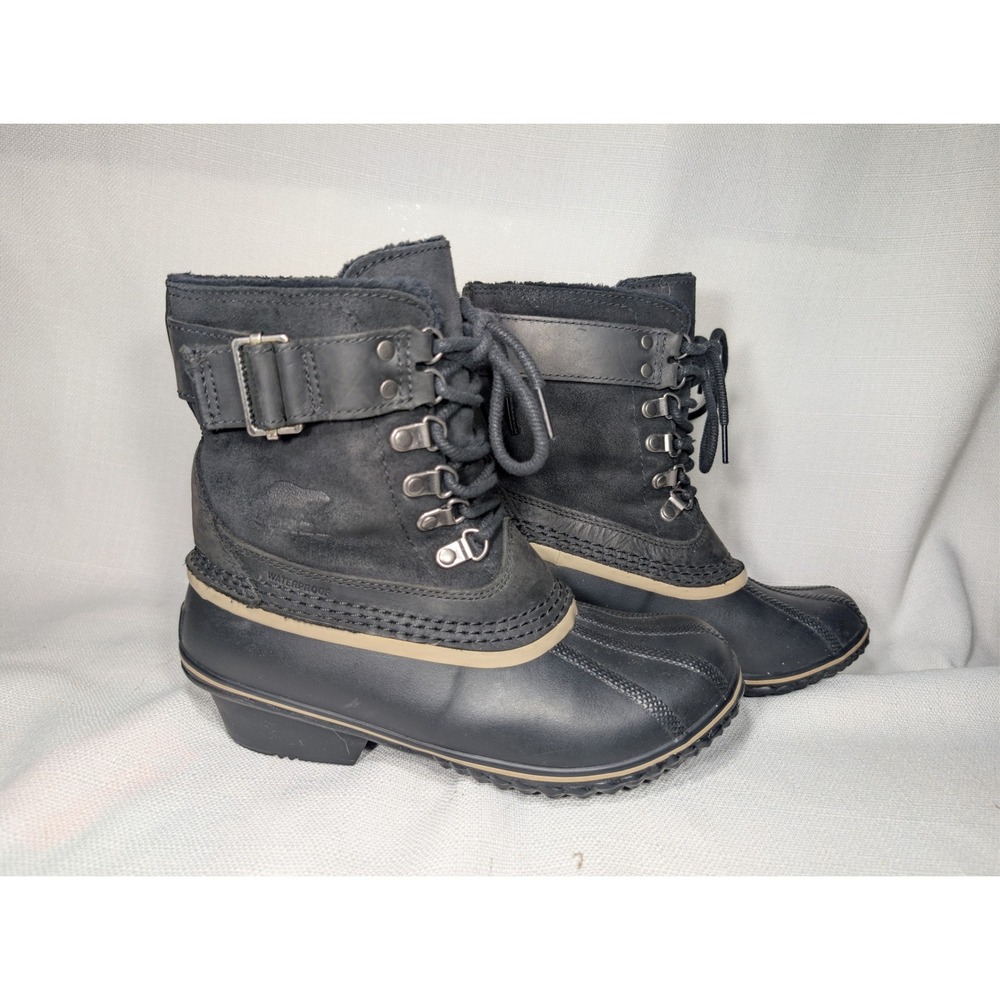 Sorel Winter Fancy Lace II Womens Black Snow Boots Size 7 Waterproof Minimalist